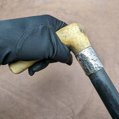 1894年 英国アンティーク 紳士用ステッキ 杖 鹿角クラッチハンドル 極太シャフト80cm