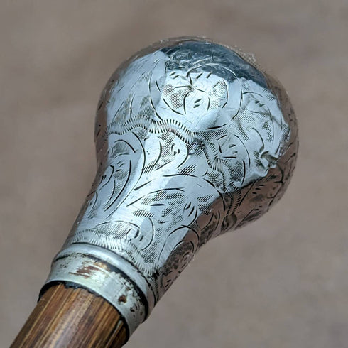 1919年 英国アンティーク レディース用ステッキ 杖 純銀製 丸ハンドル 82cm