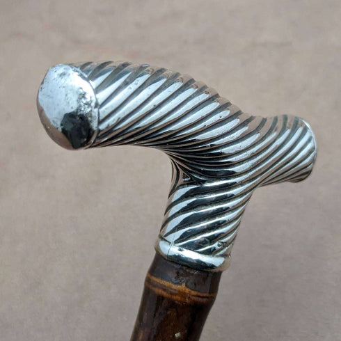 1890 British Antique Men's Walking Stick Pure Silver Derby Handle 92cm