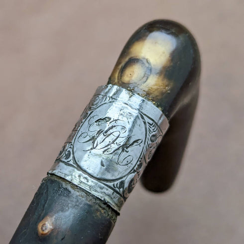 1901年 英国アンティーク 紳士用ステッキ 杖 ホーン製 L字ハンドル 81cm