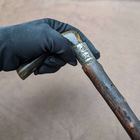1901 British Antique Men's Walking Stick Horn L-handle 81cm