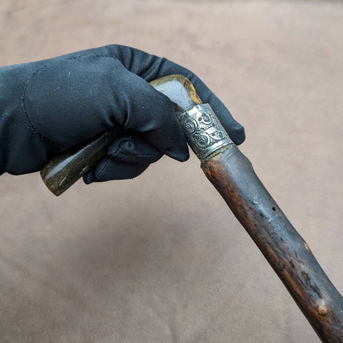 1901年 英国アンティーク 紳士用ステッキ 杖 ホーン製 L字ハンドル 81cm