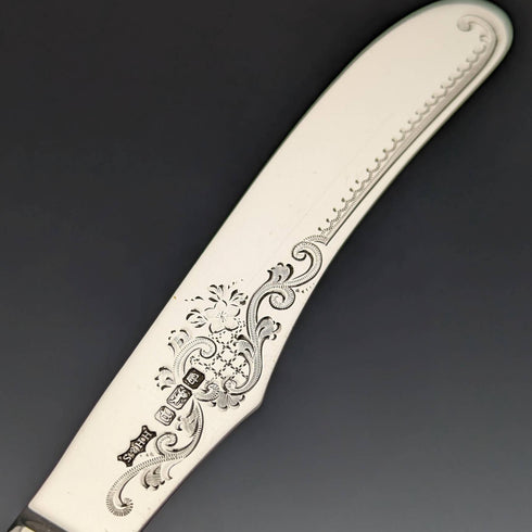 1907年 英国アンティーク 白蝶貝ハンドル 純銀ブレード カトラリー6ペアセット 木箱入り