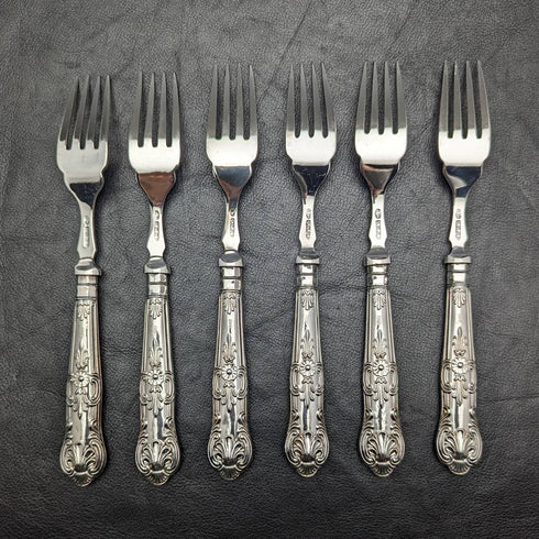 1934年 英国ヴィンテージ クイーンズパターン 純銀ハンドル カトラリー6ペアセット 箱入り