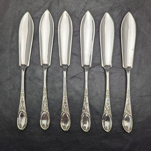 1920 年左右英國古董銀盤魚餐具 6 件套盒裝