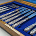 Around 1860 British antique silver plate fish cutlery 5 pair set in wooden box