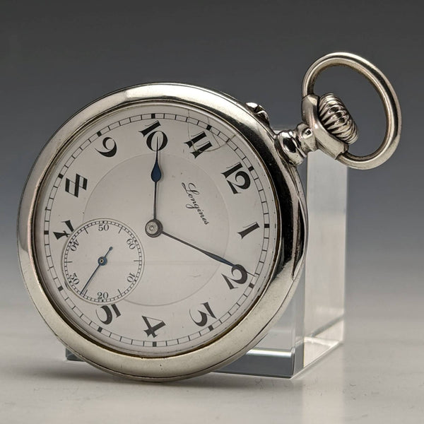 Around 1905 Antique Longines pocket watch Enamel decoration Silver side case Works well
