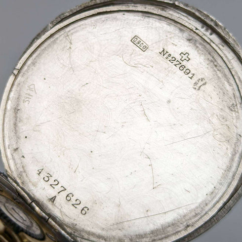 Around 1910 Antique Omega pocket watch with swan engraving square silver side case works well