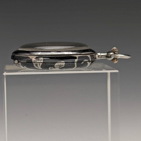 アンティーク スイス製無銘 銀側ニエロ象嵌ケース レディース懐中時計 動作良好