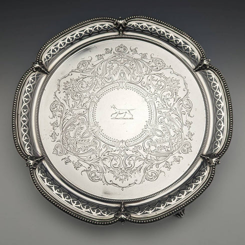 1870 British Antique Sterling Silver Salva Diameter 26cm 523g Henry Holland