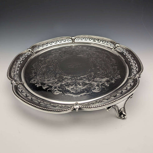 1870 British Antique Sterling Silver Salva Diameter 26cm 523g Henry Holland