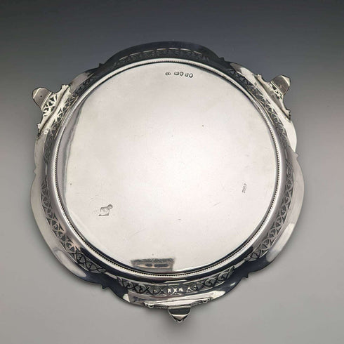 1870 British Antique Sterling Silver Salva Diameter 26cm 523g Henry Holland