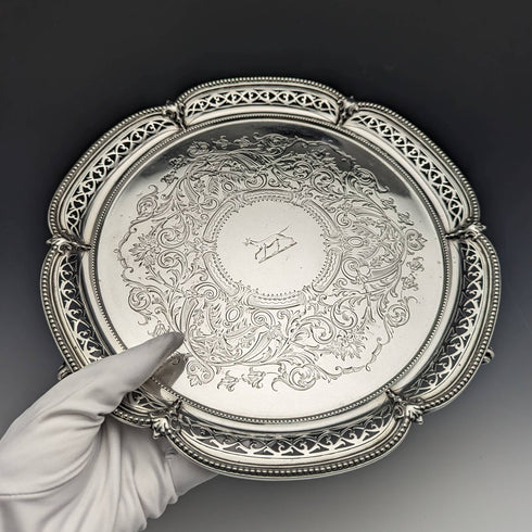 1870 年英國古董純銀 Salva 直徑 26cm 523g Henry Holland