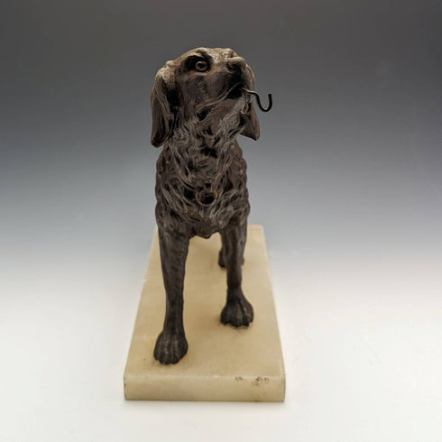 French Antique Dog Shaped Pocket Watch Holder Marble Pedestal Display Stand