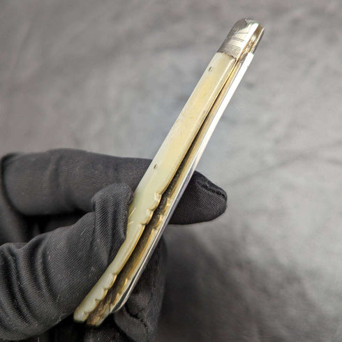 1912 British Antique White Pearl Shell Handle Pure Silver Blade Folding Pen Knife