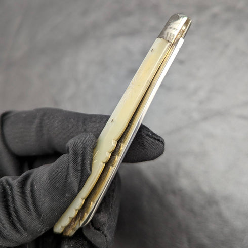1912 年英國古董白珍珠貝殼手柄純銀刀片折疊筆刀