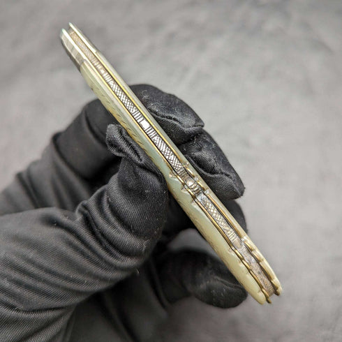 1912 British Antique White Pearl Shell Handle Pure Silver Blade Folding Pen Knife