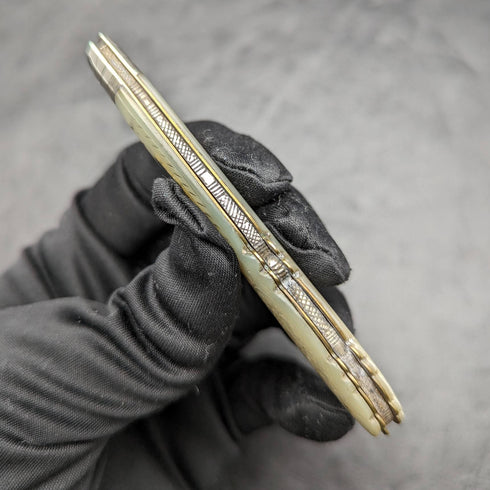 1912 年英國古董白珍珠貝殼手柄純銀刀片折疊筆刀