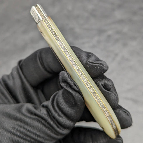 1902年 英国アンティーク 白蝶貝ハンドル 純銀彫刻ブレード 折りたたみペンナイフ