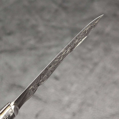 1910 British Antique White Pearl Shell Handle Pure Silver Engraving Blade Folding Pen Knife