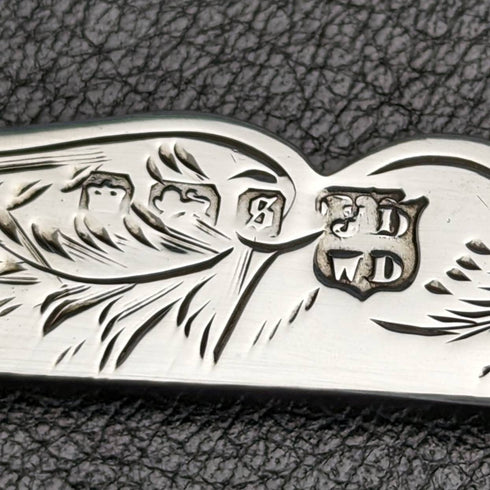 1910 年英國古董白珍珠貝殼手柄純銀雕刻刀片折疊筆刀