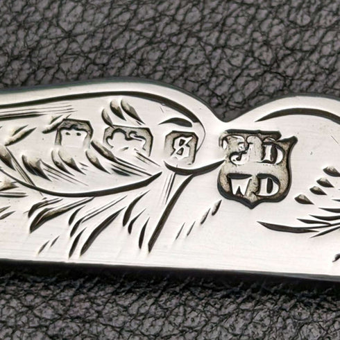 1910 British Antique White Pearl Shell Handle Pure Silver Engraving Blade Folding Pen Knife
