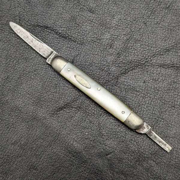 British Antique White Pearl Shell Handle Double Steel Blade Folding Knife