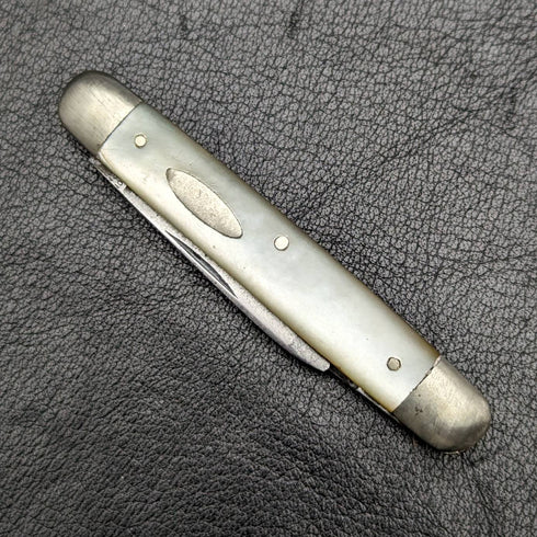 British Antique White Pearl Shell Handle Double Steel Blade Folding Knife