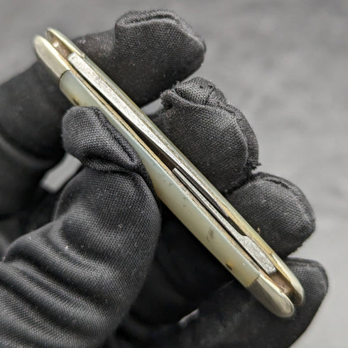 British Antique White Pearl Shell Handle Double Steel Blade Folding Knife