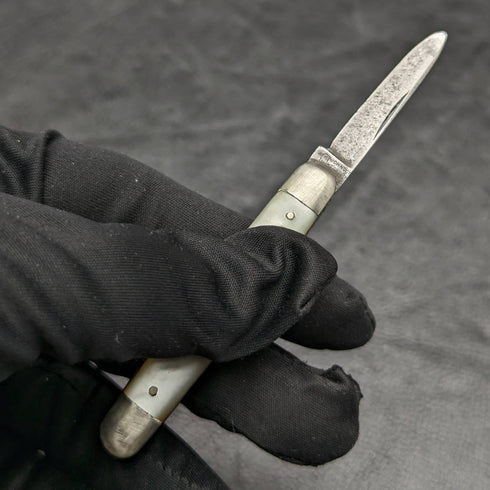 British Antique White Pearl Shell Handle Double Steel Blade Folding Knife