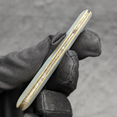 1924 年英國古董白珍珠貝殼手柄純銀雕刻刀片折疊筆刀