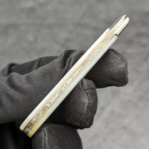 1926 British Vintage White Pearl Shell Handle Pure Silver Blade Folding Pen Knife