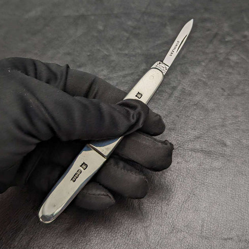1936 British Vintage Sterling Silver Handle Stainless Blade Folding Knife