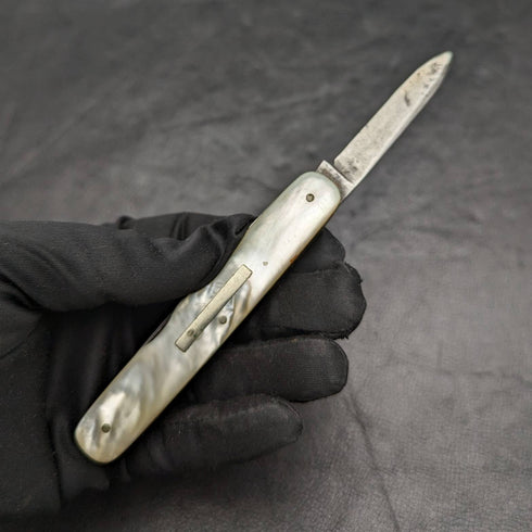 英国アンティーク 白蝶貝ハンドル スチールブレードx4 マルチツール