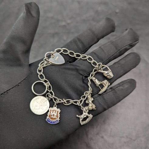 British vintage sterling silver charm bracelet 19g