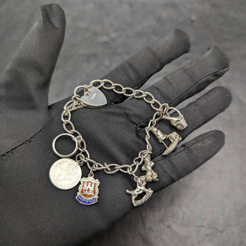 British vintage sterling silver charm bracelet 19g