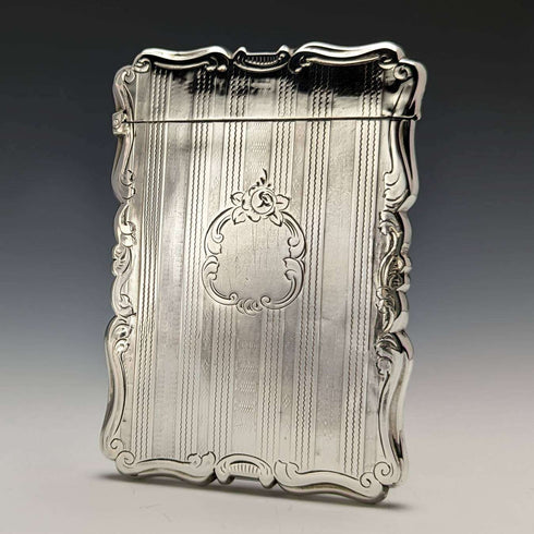 1853 British antique sterling silver card case 58g Nathaniel Mills