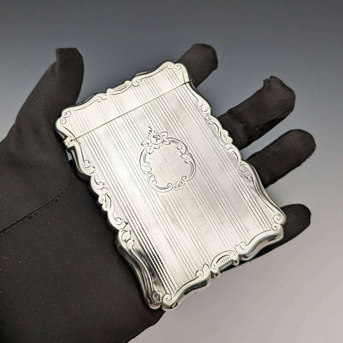 1853 British antique sterling silver card case 58g Nathaniel Mills