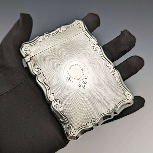 1855 British antique sterling silver card case 55g Nathaniel Mills