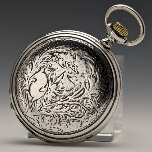 Around 1907 Antique Longines pocket watch flower engraving silver side hunter case works well