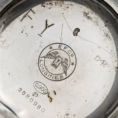 Around 1907 Antique Longines pocket watch flower engraving silver side hunter case works well