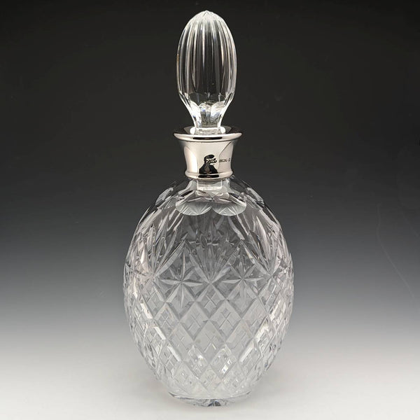 1977 British vintage cut glass oval decanter pure silver decoration 1750g