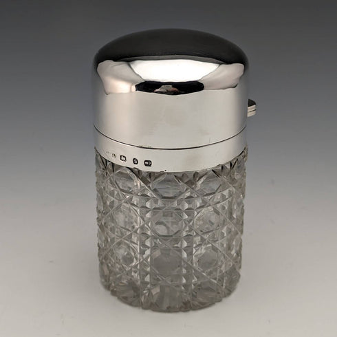 1896 British antique pure silver lid cut glass jar 300g
