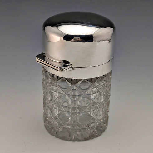 1896 British antique pure silver lid cut glass jar 300g