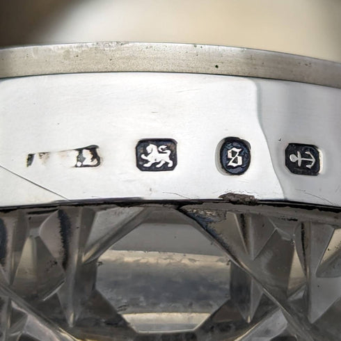 1896 British antique pure silver lid cut glass jar 300g