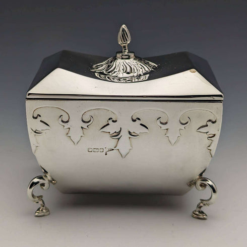 Caja de té de plata esterlina antigua británica de 1913, Walker and Hall