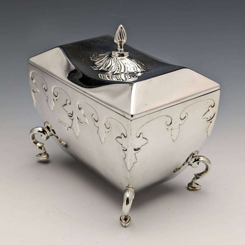 Caja de té de plata esterlina antigua británica de 1913, Walker and Hall