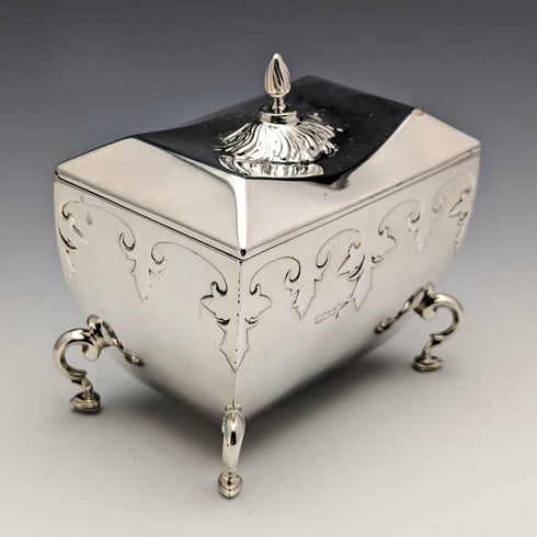 1913 British Antique Sterling Silver Tea Caddy Box Walker and Hall