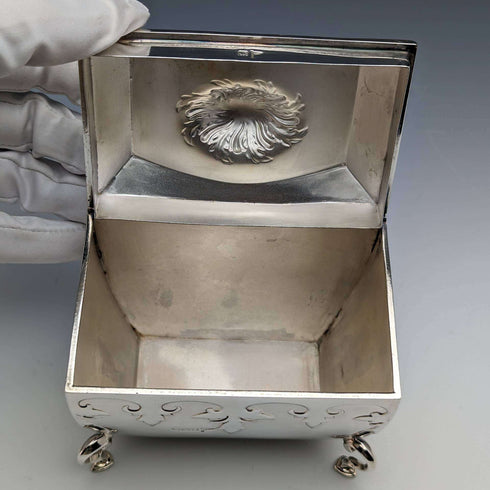 Caja de té de plata esterlina antigua británica de 1913, Walker and Hall