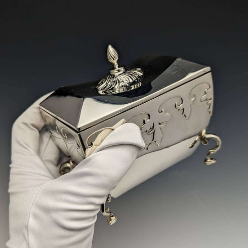 Caja de té de plata esterlina antigua británica de 1913, Walker and Hall